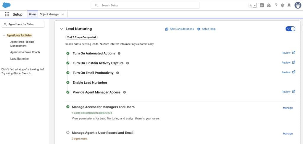 Lead Nurturing is activated