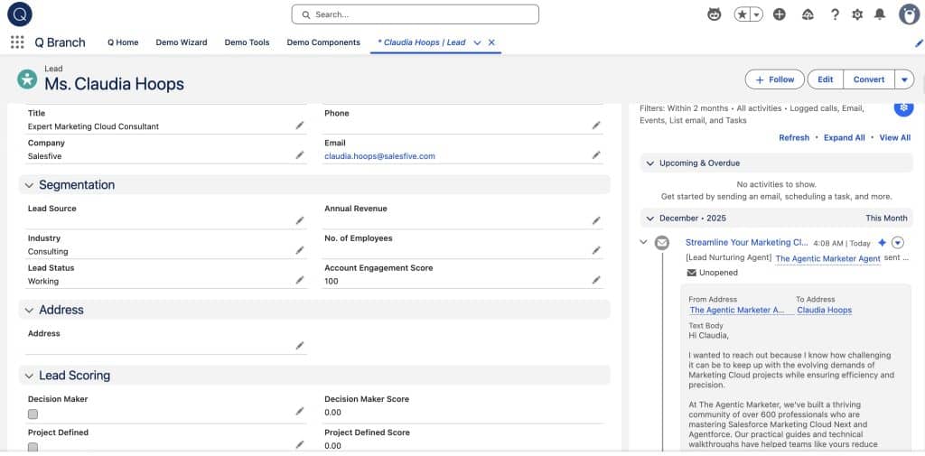 Lead Nurturing: an outreach Email has been sent to a Lead Record
