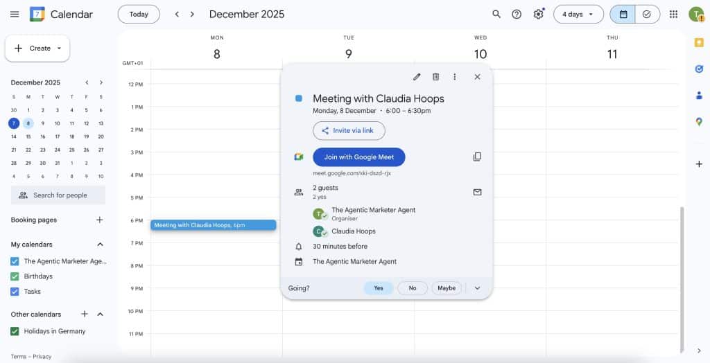 Lead Nurturing: Meeting Confirmed Calendar view